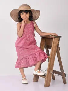Sangria Girls Floral Printed Cotton A-Line Dress