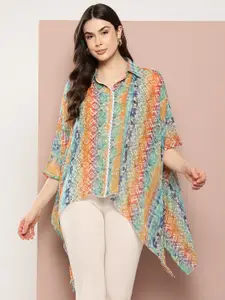 Qurvii Women Comfort Printed Kimono Sleeves Casual Shirt