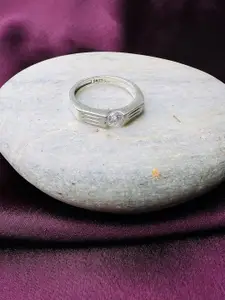 Arte Jewels Men 92.5 Sterling Silver CZ-Studded Finger Ring