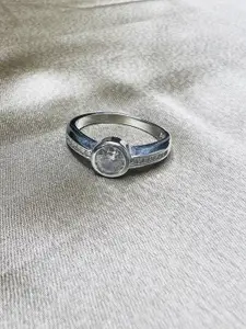 Arte Jewels 925 Sterling Silver & CZ Studded Finger Ring