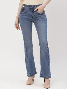 Madame Women Flared Low Distress Heavy Fade Jeans