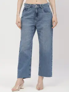 Madame Women Clean Look Straight Fit Light Fade Cropped Cotton Jeans