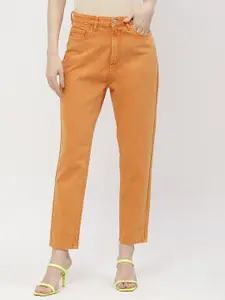 Madame Women Clean Look Mid-Rise Cropped Cotton Mom Fit Jeans