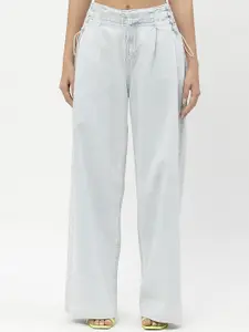 Madame Women Wide Leg Clean Look Heavy Fade Cotton Jeans