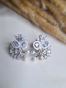 XAGO Silver Plated Stones Studded & Beaded Stud Earrings