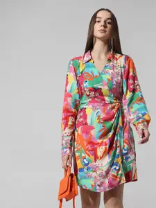 ONLY Abstract Printed Shirt Collar Wrap Dress