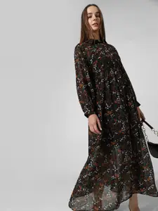 ONLY Floral Printed Flared Chiffon Maxi Shirt Dress