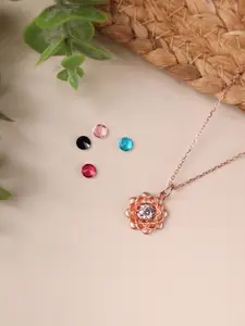 SILBERRY Rose Gold-Plated Floral Pendants with Chains