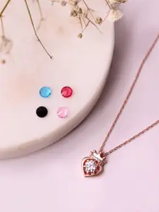 SILBERRY Rose Gold-Plated Heart Shaped Pendants with Chains