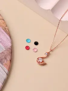 SILBERRY 925 Sterling Silver Rose Gold-Plated Pendants & Chains With Removable Stone