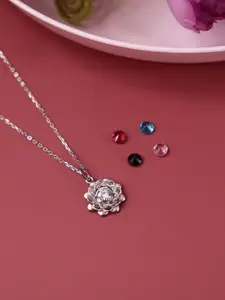 SILBERRY Rhodium-Plated Floral Pendants with Chains