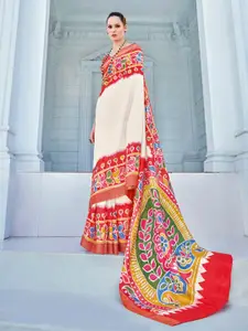 Saree mall White Ethnic Motifs Zari Sungudi Sarees