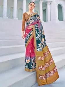 Saree mall Pink Ethnic Motifs Printed Sungudi Sarees