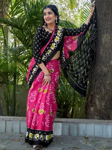 Saree mall Ethnic Motifs Printed Pure Cotton Ikat Saree