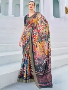 Saree mall Black Floral Printed Sungudi Sarees