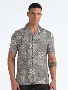 Flying Machine Geometric Printed Cuban Collar Casual Shirt