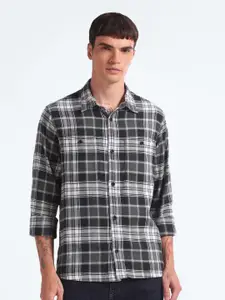 Flying Machine Relaxed Tartan Checked Twill Spread Collar Casual Shirt