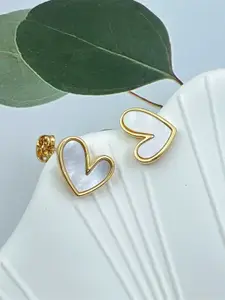 VIEN Gold-Plated Heart Shaped Enamelled Studs Earrings