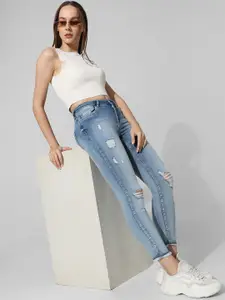 ONLY Women Skinny Fit High-Rise Mildly Distressed Heavy Fade Stretchable Jeans