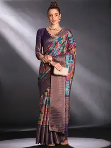 Saree mall Purple Geometric Printed Silk Blend Sarees