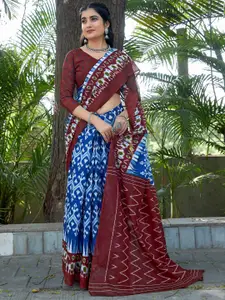 Saree mall Ethnic Motifs Poly Cotton Ikat Saree