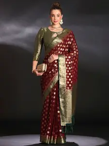 Saree mall Ethnic Motifs Woven Design Zari Poly Georgette Sarees