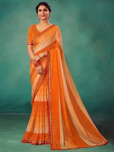 Saree mall Striped Beads And Stones Embroidered Pure Chiffon Sarees