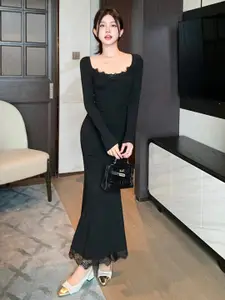 Stylecast X KPOP Black Long Sleeves Bodycon Maxi Dress