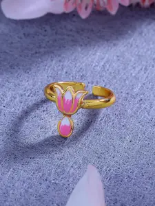 Estele Women Gold-Plated Enamelled Floral Design Adjustable Finger Ring