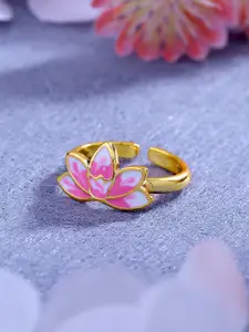 Estele Women Gold-Plated Enamelled Floral Design Adjustable Finger Ring