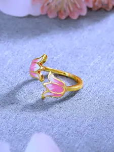 Estele Women Gold-Plated Enamelled Floral Design Adjustable Finger Ring