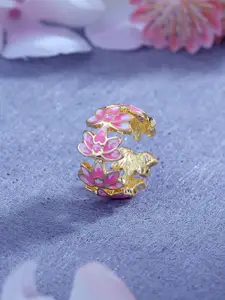 Estele Women Gold-Plated Enamelled Floral Design Adjustable Finger Ring