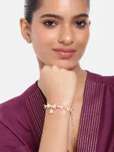 Estele Women Pearls Enamelled Gold-Plated Link Bracelet