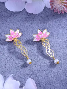 Estele Gold-Plated Floral Enamelled Drop Earrings