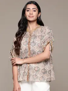 aarke Ritu Kumar Floral Printed Gotta Patti Pure Cotton Gotta Patti Pleated Kurti