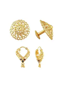 Vighnaharta Set Of 2 Gold-Plated Brass Contemporary Studs & Hoop Earrings