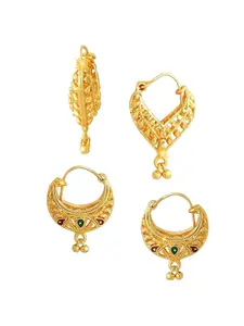 Vighnaharta Set Of 2 Gold-Plated Contemporary Hoop Earrings