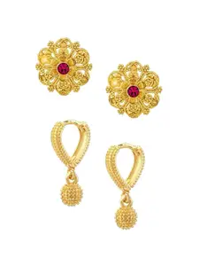 Vighnaharta  Set of 2 Gold-Plated Studs & Hoop Earrings