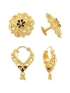 Vighnaharta Set Of 2 Gold-Plated Contemporary Studs & Hoop Earrings