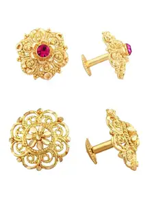 Vighnaharta Set Of 2 Gold-Plated American Diamond-Studded Contemporary Studs Earrings