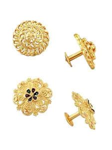Vighnaharta Set Of 2 Gold-Plated Contemporary Studs Earrings