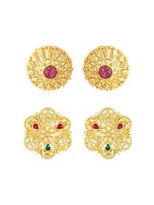 Vighnaharta Set Of 2 Gold-Plated Studs Earrings