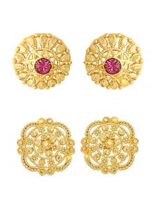 Vighnaharta Pack Of 2 Gold-Plated Studs Earrings