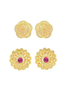 Vighnaharta Set Of 2 Gold-Plated Cubic Zirconia-Studded Contemporary Studs Earrings