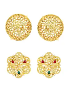 Vighnaharta Set Of 2 Gold-Plated Contemporary Studs Earrings