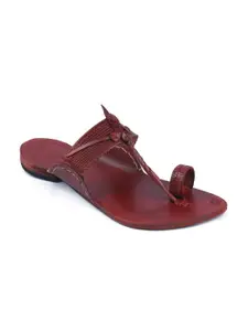 KORAKARI Textured Leather Kolhapuri Flat Sandals