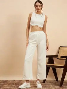 KASSUALLY Round Neck Sleeveless Crop Top With Trousers Co-Ords