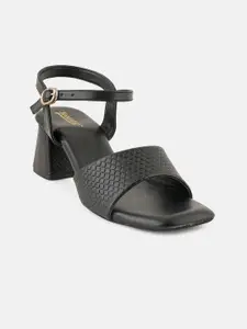 The Roadster Lifestyle Co. Black Textured Open Toe Block Heels