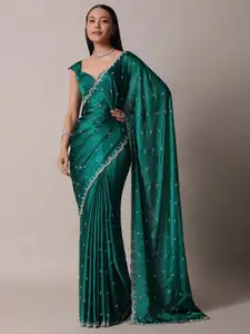 KALKI Fashion Embellished Beads & Stones Satin Saree