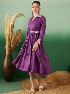 Sangria Embroidered Fit & Flare Pure Cotton Ethnic Dress